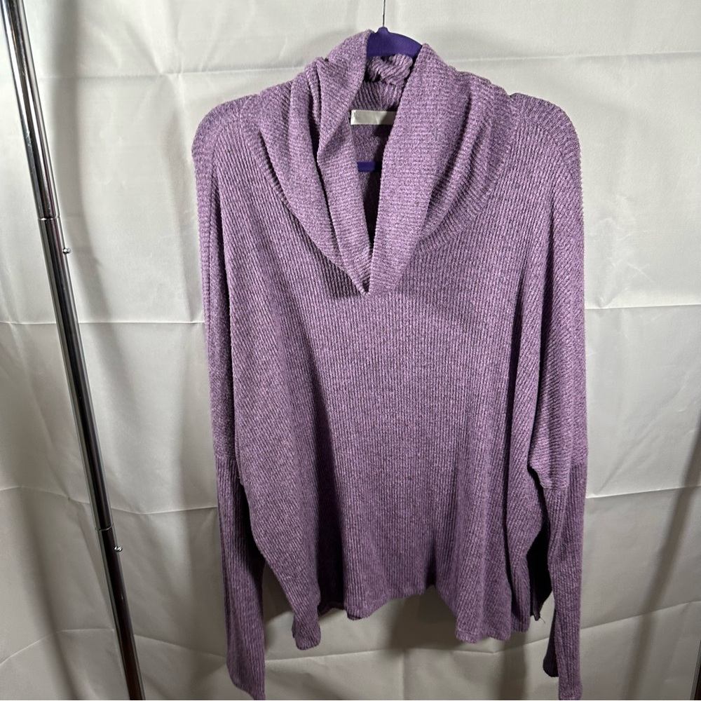 Zenana - Cozy Lavender Cowl Neck Sweater - Lavender - 1X -